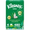 Kleenex Soothing Lotion Facial Tissues with Coconut Oil, Aloe & Vitamin E, 3-Ply, 4 Flat Boxes, 120 Tissues per Box (480 Tissues Total), White, 54295 view 1