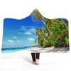 Hooded Blanket, Double Plush, 3D Digital Print, Beach Coconut Palm and Blue Sky, 130 x 150 cm view 1