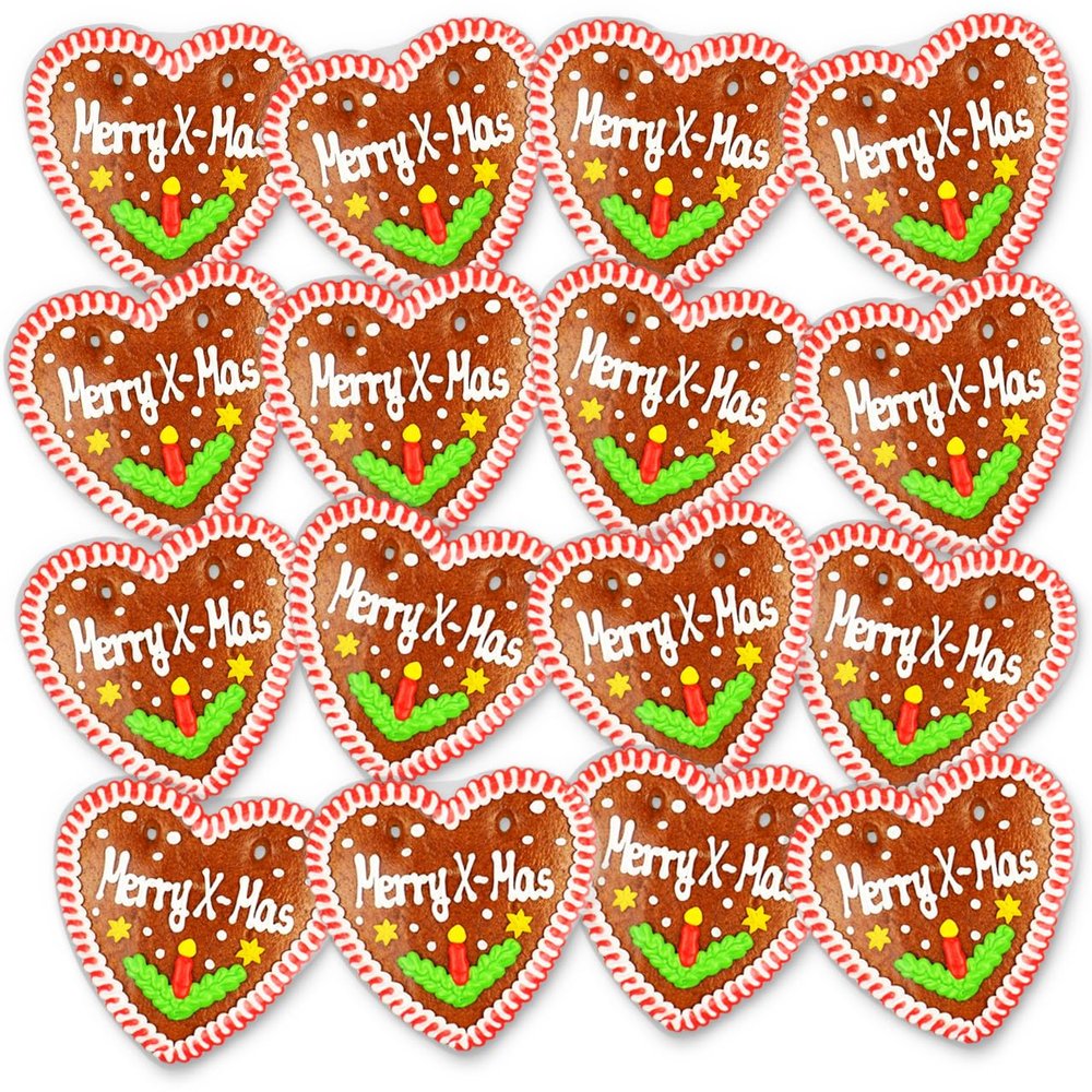 10-Pack Gingerbread Hearts Variety Box, “Merry X-Mas,” 14 cm