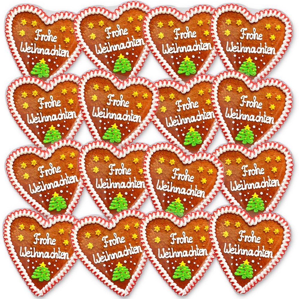 16 Gingerbread Hearts, Assorted Box, “Merry Christmas,” Single Variety, 21 cm