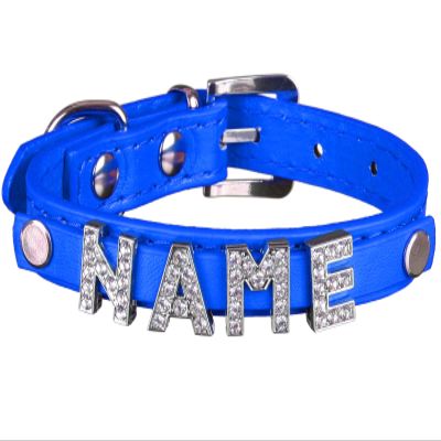 Scarlet Pet | My-Name Dog Collar with 5 Rhinestone Letters; Customizable with Your Dog's Name; Additional Letters Available (XS: 26 cm, Blue)