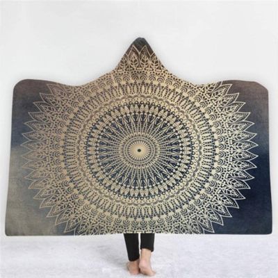 Indian Religion Mystery Printed Hooded Blanket, Thickened Single Shawl Cloak, 150 × 130 cm, 26A