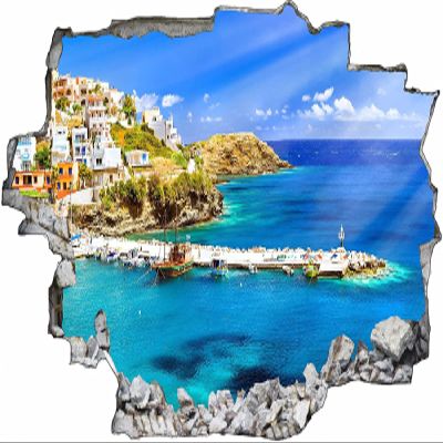 3D Wall Mural Brick Hole Sticker, Self-Adhesive, Vacation Beach, 62 x 92 cm