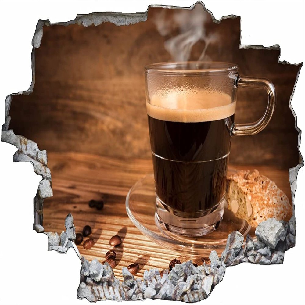 3D Coffee Wall Sticker, Stone Wall Breakthrough, Self-Adhesive, 80 x 120 cm