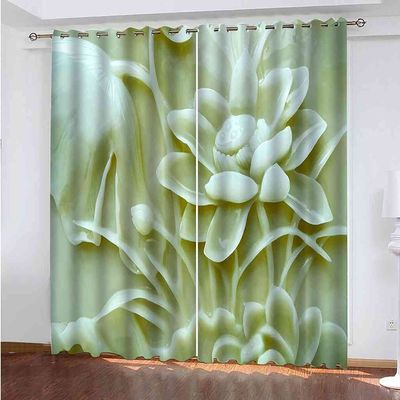 Super-Soft Eyelet Blackout Curtains with Jade-Carved Lotus Design, Noise-Reducing, Thermal-Insulating, 300 x 270 cm