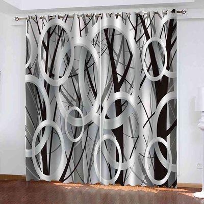 KQDMYT Blackout Curtain with 3D Digital Print, White Circle Design, 170 x 200 cm