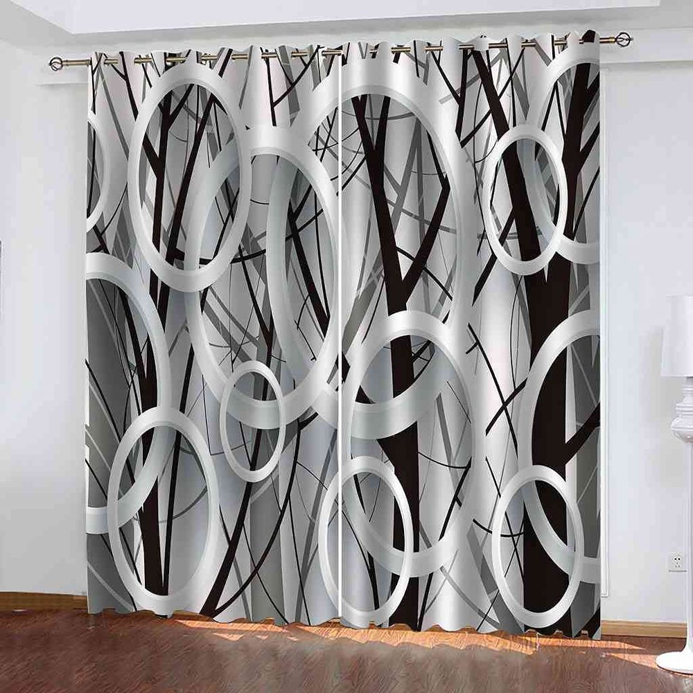 KQDMYT Blackout Curtain with 3D Digital Print, White Circle Design, 170 x 200 cm
