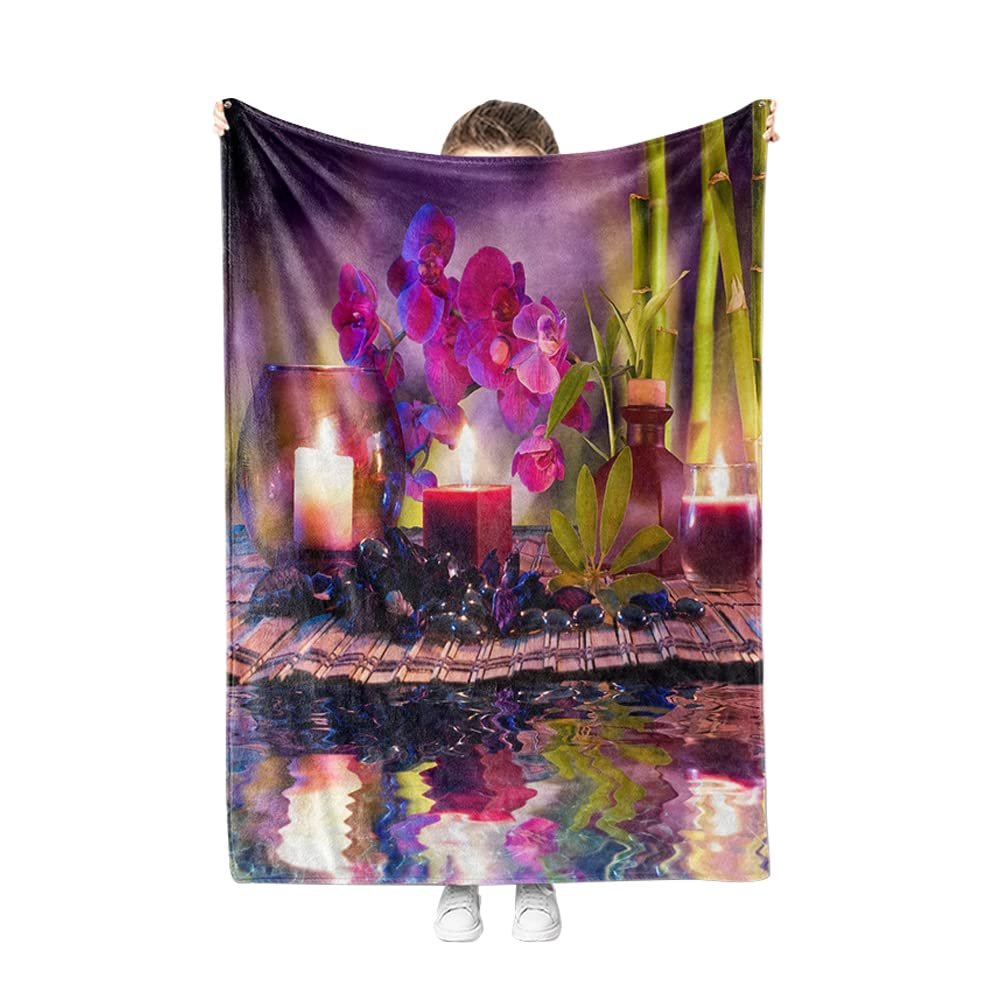 Surwin Flannel Fleece Blanket with Elegant 3D Floral Pattern, Soft and Warm, Bamboo, 180 x 200 cm