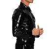 MCWJ Black Sexy Short Latex Jacket with Buttons, Front Pockets and Turn-Down Collar, Transparent Green, S view 2