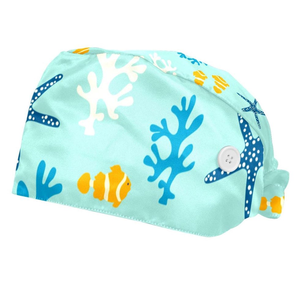 WEETIME Seaweed Fish Pattern Work Caps, Unisex, 2-Pack
