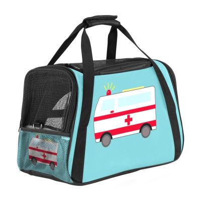 Pet Carrier, Cartoon Ambulance, Blue Background, Soft-Sided, Foldable, Airline-Approved