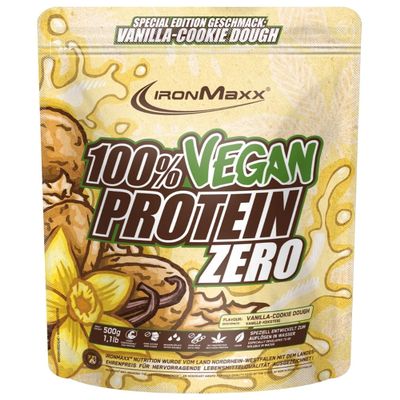 IronMaxx 100% Vegan Protein Zero Vanilla Cookie Dough 500 g | Sugar-Free Vegan Protein Powder | Low-Carb, High-Protein, Lactose-Free Shake