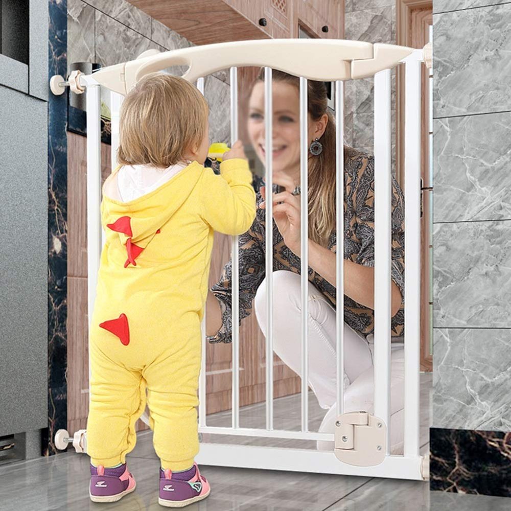 Sywlwxkq Baby Safety Gate, Auto-Close, Extra-Tall Durable Pet Gate with Door, Walk-Through Child Gate for Stairs, Doors and Hallways, Adjustable (White, 98 cm-)