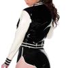 MCWJ Latex Jacket with Buttons on Front Pockets, Black and Apple Green, M view 3