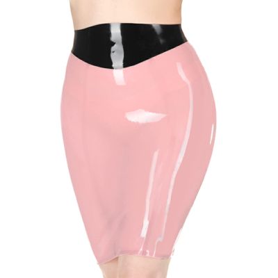 MCWJ Latex Skirt with Top Trim, Short Back Zipper, Rubber Bottoms, Jade Green/Black, S