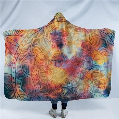 Hooded Throw Blanket, Indian Religion Mystery Print, Thickened Fleece Cloak, 150 x 130 cm