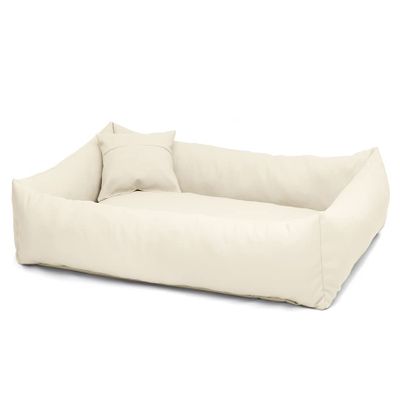 Juelle Elmo Faux Leather Dog Bed, Fluffy Dog Cushion, Soft Elegant Dog Sofa, S–XXL (70 x 50 cm, Ecru)