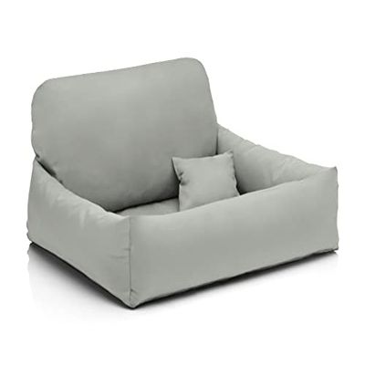 Juelle Nemo Faux Leather Dog Bed with Fluffy Cushion, Light Gray, L (100 x 80 cm)