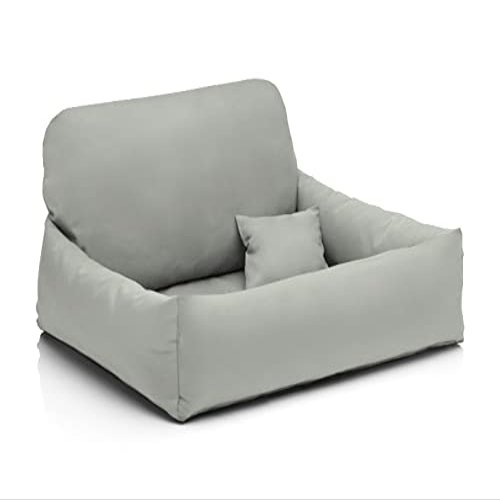 Juelle Nemo Faux Leather Dog Bed with Fluffy Cushion, Light Gray, L (100 x 80 cm)