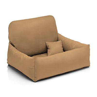 Juelle Faux Leather Dog Bed, Soft Cushion for Small Dogs, Sofa Nemo S-XL (70x50 cm, Beige)