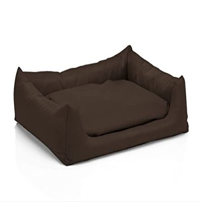 Juelle Rex Faux Leather Dog Bed with Fluffy Cushion, S–XXL, Dark Brown (70 x 50 cm)