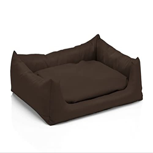 Juelle Rex Faux Leather Dog Bed with Fluffy Cushion, S–XXL, Dark Brown (70 x 50 cm)