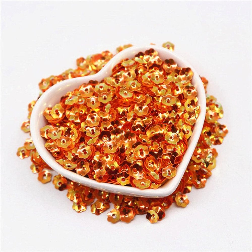 6 mm Mixed-Cup Plum Flower Sequins for Nail Art, Orange-Gold, 10 g