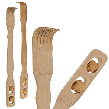 CleanPrince Helga Back Scratcher with Massage Rollers, 46 cm, Light Wood