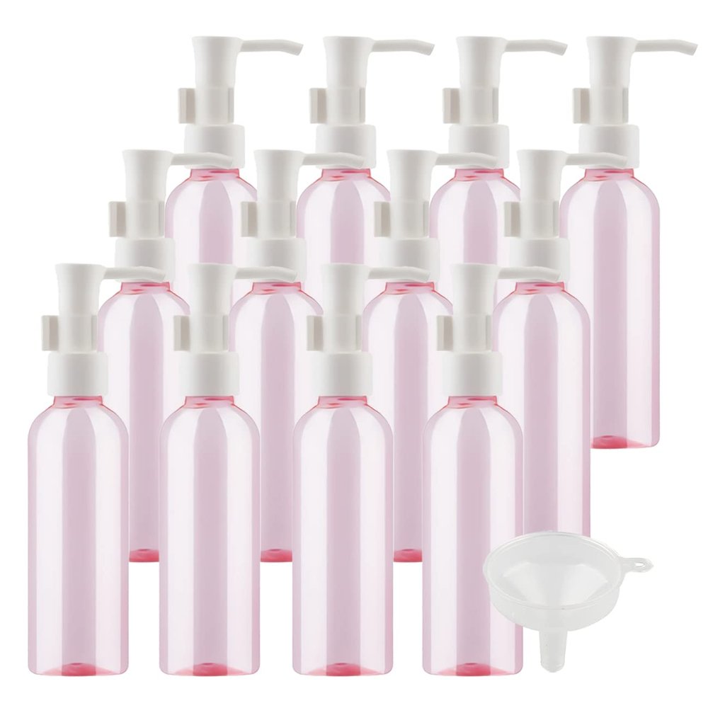 TIANZD 12-Pack 100 mL Pink PET Plastic Pump Bottles with White Pumps