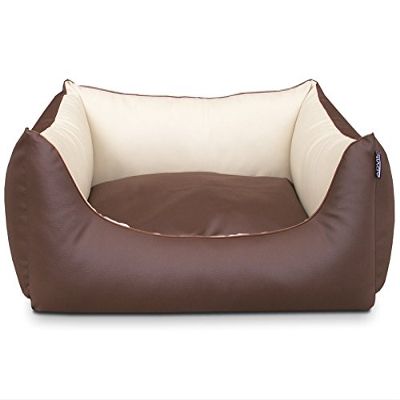Mypado Advin Two-Tone Dog Bed, Faux Leather, 110 x 90 cm, Orthopedic Foam Filling, Brown-Cream