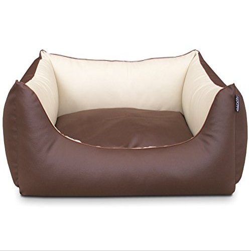 Mypado Advin Two-Tone Dog Bed, Faux Leather, 110 x 90 cm, Orthopedic Foam Filling, Brown-Cream