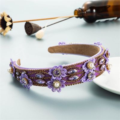 FAMoUsGoods Vintage Baroque Crystal Pearl Headband, Purple
