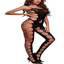 Sniff Rose Women's Fishnet Mesh Cutout Bodystocking Lingerie, Black