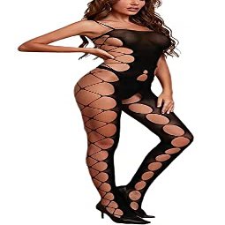Sniff Rose Women's Fishnet Mesh Cutout Bodystocking Lingerie, Black