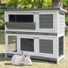 Light Brown 2-Level Wooden Rabbit Hutch for Small Animals view 2