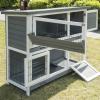 Light Brown 2-Level Wooden Rabbit Hutch for Small Animals view 3