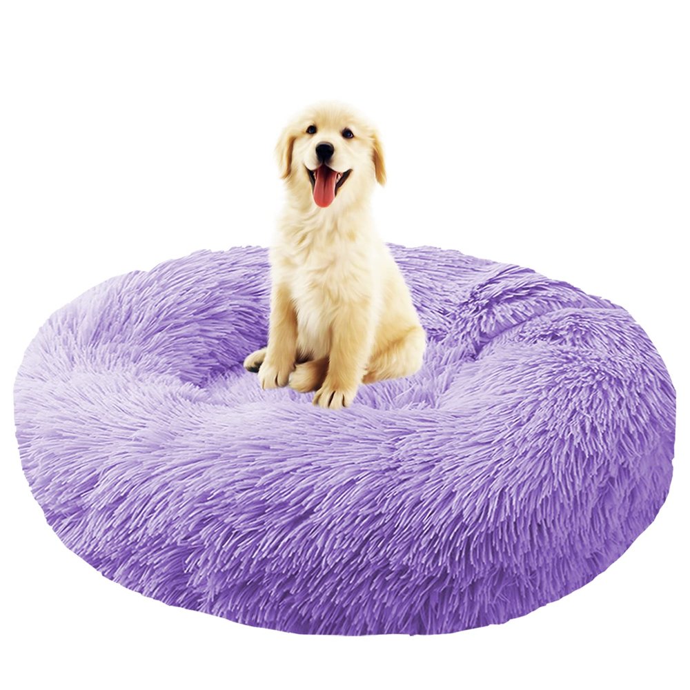 FSMYYXGS Donut Dog & Cat Bed, Removable Washable Plush Pet Bed, Purple, L—70 cm/28 in