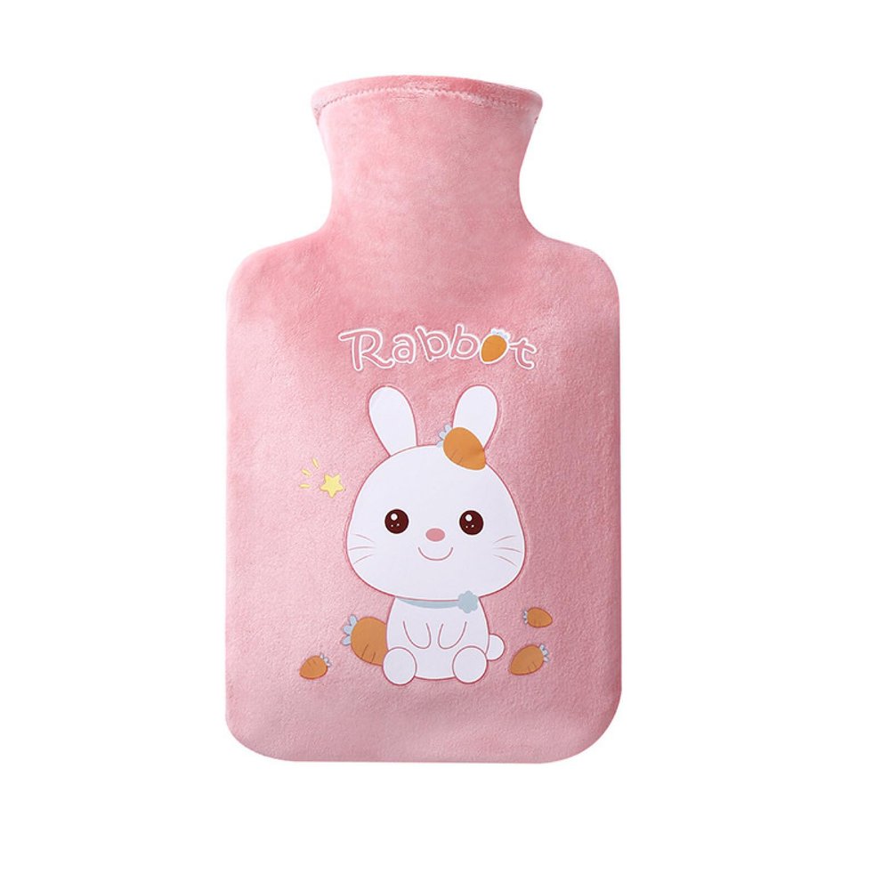 LZHLMCL Hot Water Bottle, Winter Warm Water Bag with Flannel Rabbit Cover, 1,000 mL