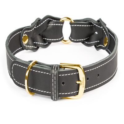 CopcoPet Heidi Dog Collar, 35–40 cm x 20 mm, Black, Soft Leather with Decorative Stitching and Brass Hardware, Adjustable