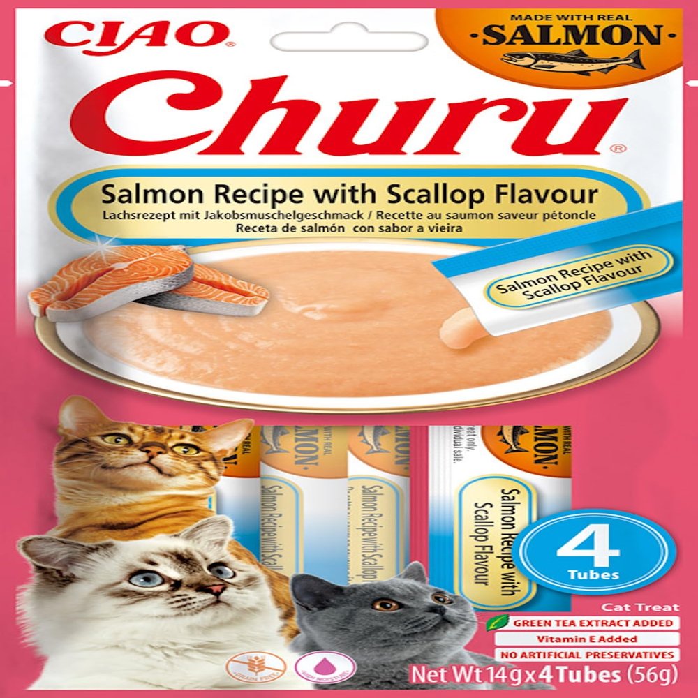 INABA Churu Cat Treats with 30% Salmon & Scallop