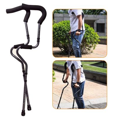 1 Pair Folding Adjustable Underarm Crutches, Ergonomic S-Shaped Aluminum, Black