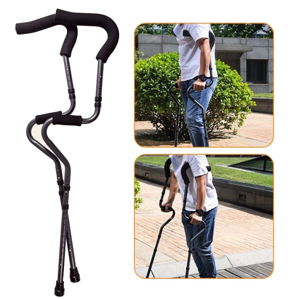 1 Pair Folding Adjustable Underarm Crutches, Ergonomic S-Shaped Aluminum, Black