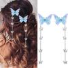 Bartosi Blue Butterfly Hair Clips with Tassels, Rhinestones, 2 Pieces view 1
