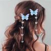 Bartosi Blue Butterfly Hair Clips with Tassels, Rhinestones, 2 Pieces view 3