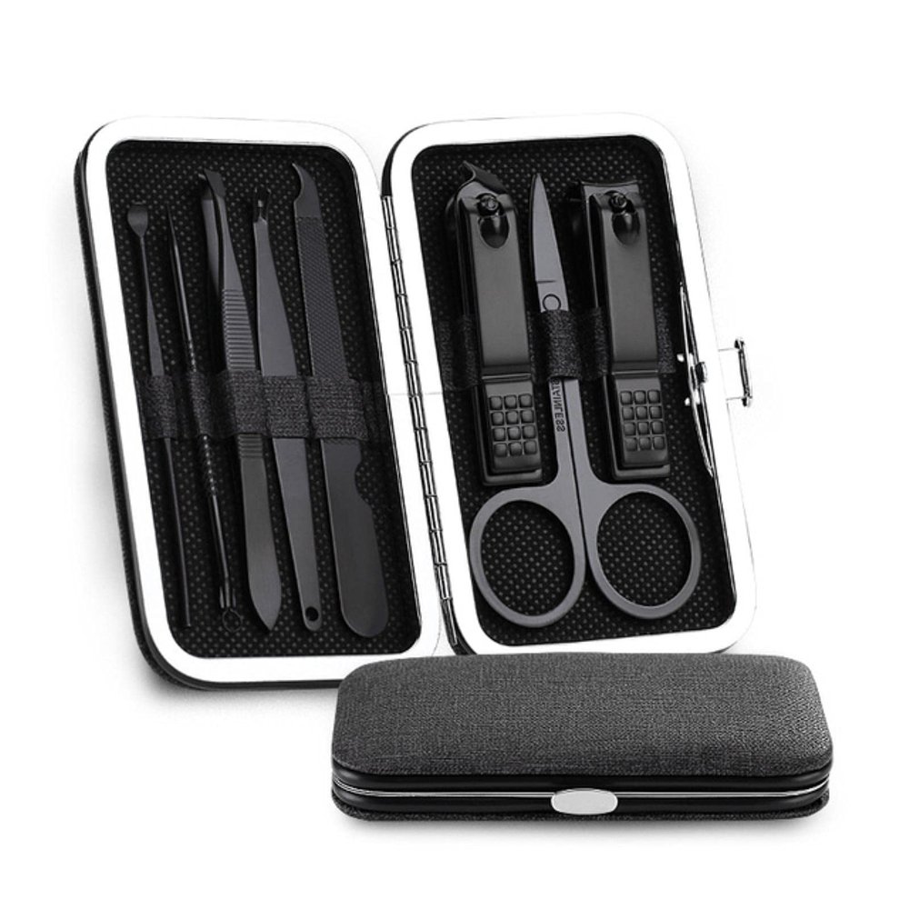 UKKO 8-Piece Nail Clipper Set, Multifunctional Stainless Steel, Black