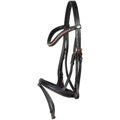 Marengos Comfort Snaffle Bridle, Black/Rose Gold, Pony