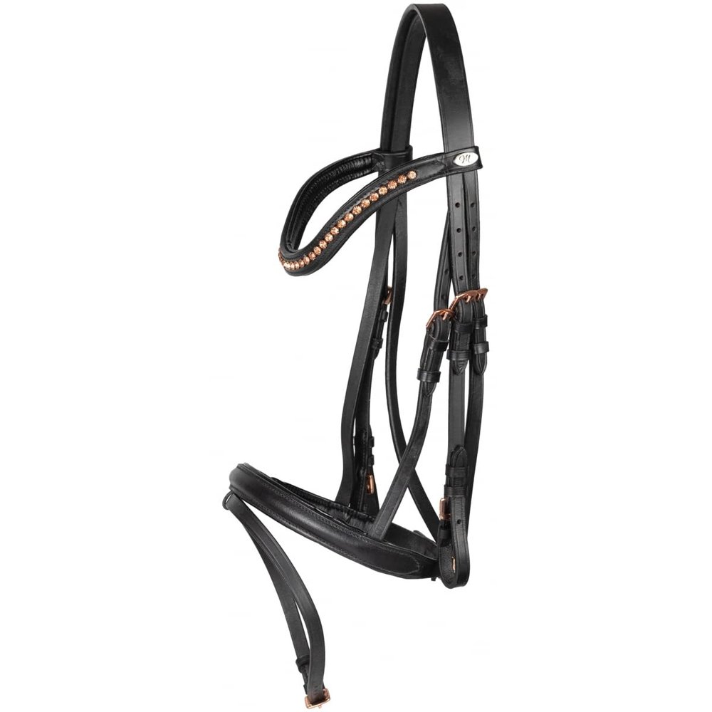 Marengos Comfort Snaffle Bridle, Black/Rose Gold, Pony