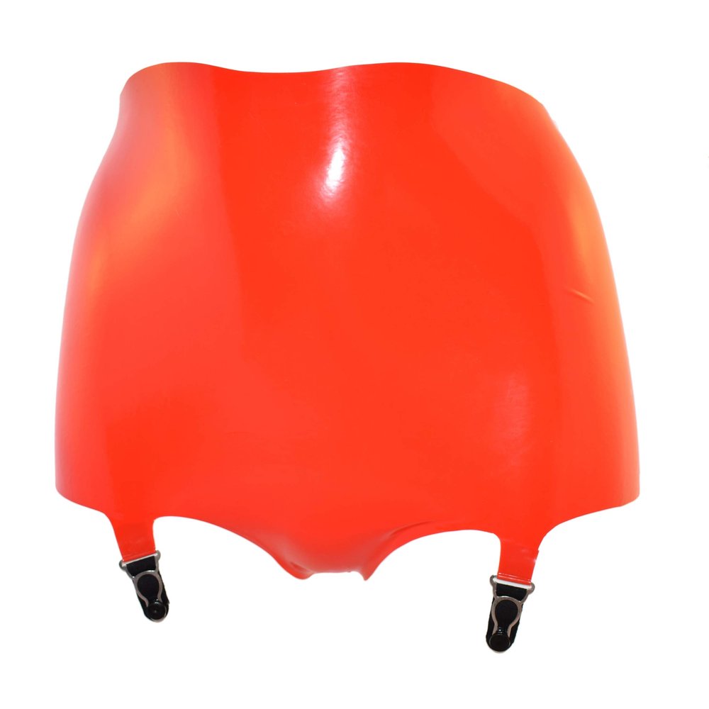 Rubberfashion Latex Panty with 4 Garters, Red, 0.4 mm, Size M