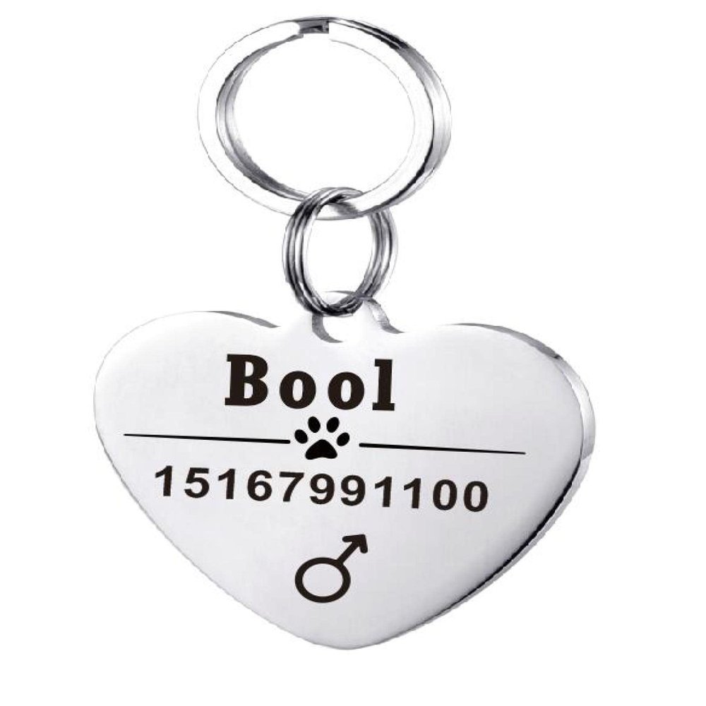 Engraved Pet ID Tag for Kittens, Puppies, Dogs and Cats, Stainless Steel, Breakaway Collar Tag, Name/Phone/Sex, Heart, Silver, M