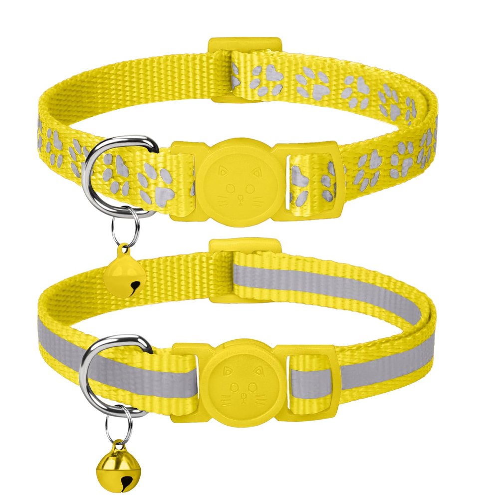 Taglory Reflective Cat Collar with Safety Release and Bell, 2-Pack Adjustable Collar for Cats and Kittens, 15-20cm Yellow